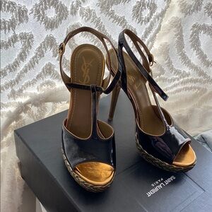 Yves Saint Laurent Black and Gold Women's Heels